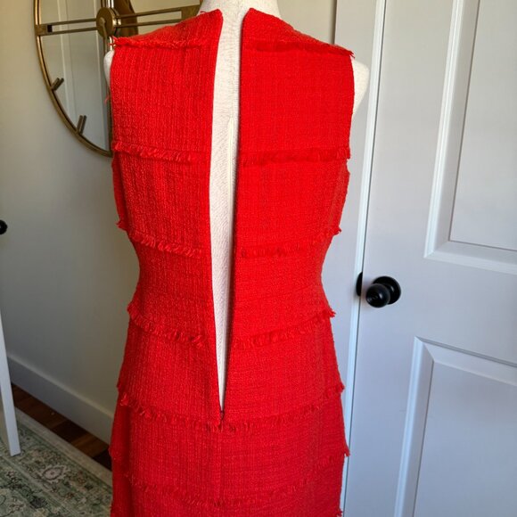 J CREW TWEED TEXTURED LINED DRESS IN HOT ORANGE W FRINGE SZ 10 - Picture 8 of 8